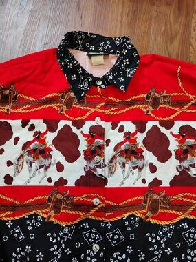 Vintage Roughrider Circle T Cowboy Horse Bandana Western Shirt